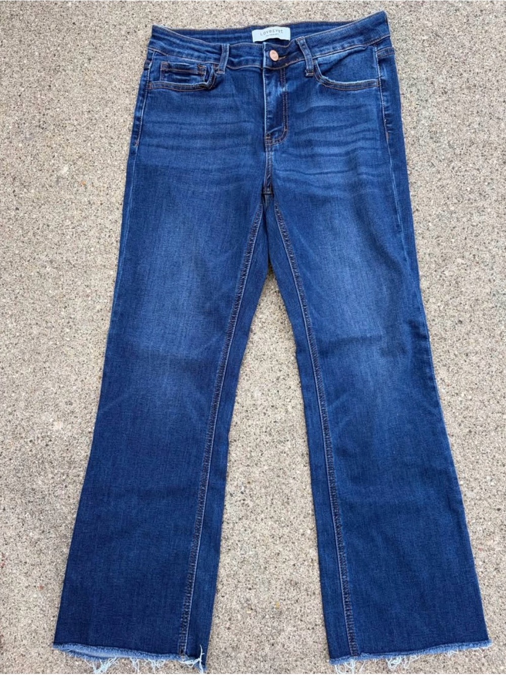 Lovervet Dark Blue Mid-Rise Flare Jeans with Frayed Hem